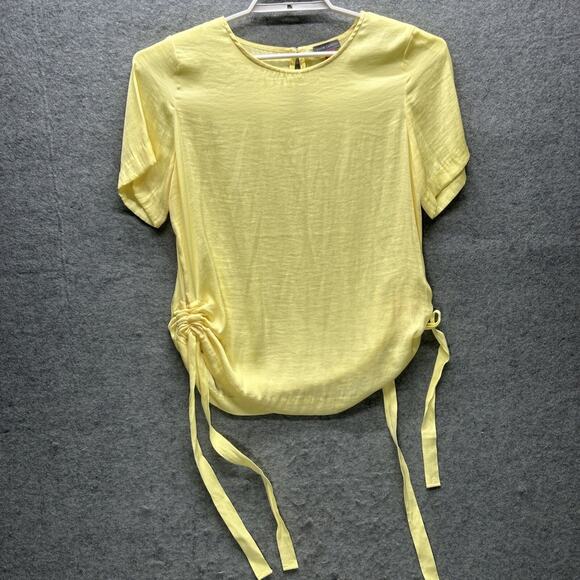 Nordstrom Vince Camuto Side Drawstring Rumple Blouse Top Women's Medium Yellow - Picture 4 of 8